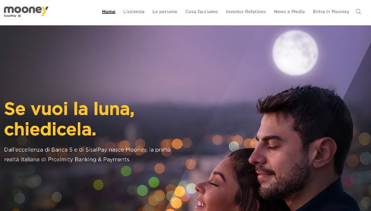 Il sito di Mooney, nuovo brand di SisalPay - Banca 5