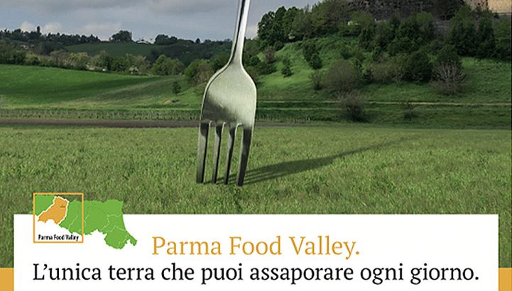Un dettaglio della pubblicità di Parma Food Valley