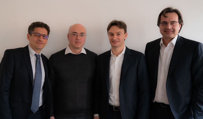 Da sinistra, Davide Ingrassia (Gruppo DigiTouch), Massimo Leonarda (Purple Ocean-Gruppo DigiTouch), Giovanni Sala (Maxi Sport), Michele Festuccia (Cisco Italia)