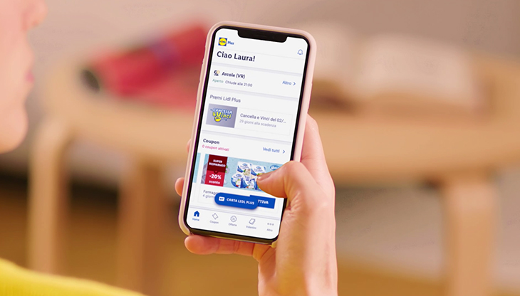 Un'immagine dell'app Lidl Plus, il nuovo programma fedeltà tutto digitale di Lidl