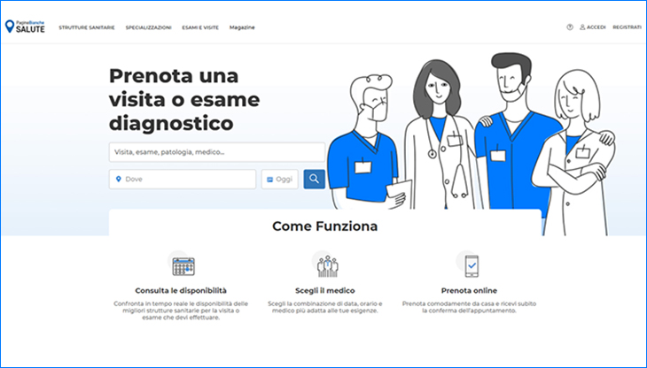 Un dettaglio della homepage del nuovo portale Pagine Bianche Salute