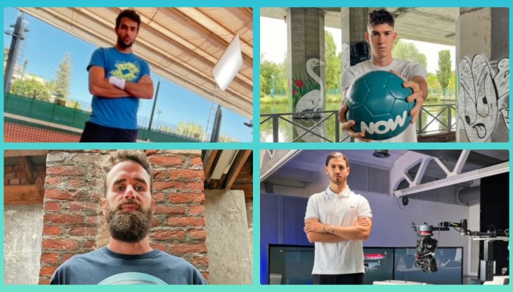 Alcune immagini tratte dal nuovo spot NOW con Berrettini, Bastoni, Datome e Giovinazzi 