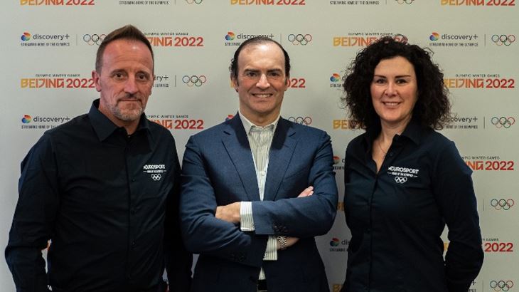 Alessandro Araimo (al centro) con Fulvio Valbusa e Daniela Merighetti, due dei talent "olimpici" di Discovery Italia