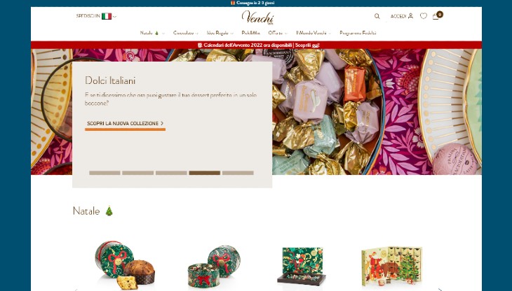 La homepage di Venchi.com