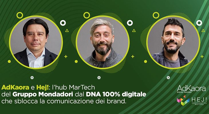 Davide Tran, Ceo di AdKaora; Stefano Argiolas, Ceo di Hej!; Paolo De Santis, Coo e Co-founder di Hej! 