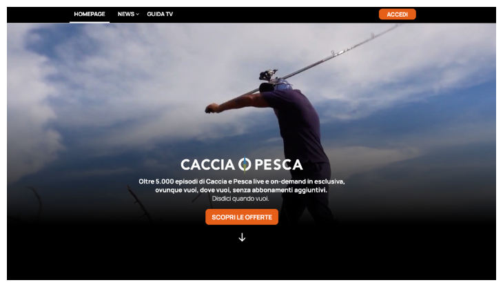 Uno screenshot della home page di Cacciaepesca.tv