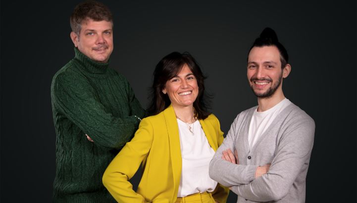 Chiara Ghiorso tra i founder di Hellodì, Francesco Ferrari (a sinistra) e Alex Ballato