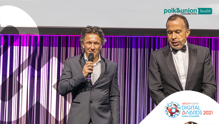 Tiziano Vitale di Polk&Union sul palco degli AboutPharma Digital Awards