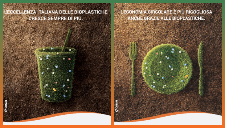 Due dei soggetti della campagna “The Bioplastic Garden” firmata da Connexia per Biorepack