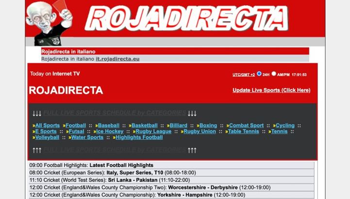Un screenshot di https://www.rojadirecta.watch/