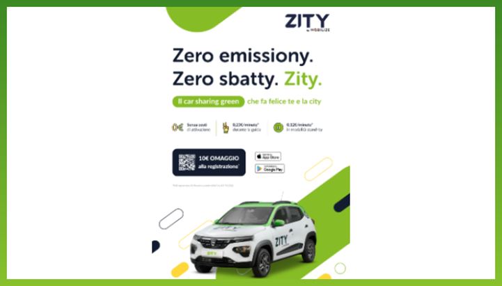 La creatività dell'affissione dedicata al nuovo servizio di car sharing 100% elettrico Zity pianificata a Milano