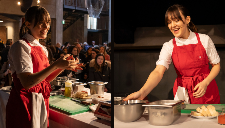 Aurora Cavallo, food creator di Giallozafferano e co-founder di Zenzero Talent Agency, durante lo shoowcooking