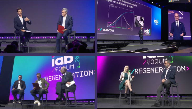 Alcuni momenti della conferenza plenaria della prima giornata di lavori a IAB Forum 2023