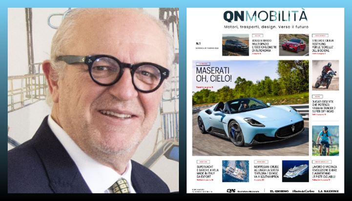 Mauro Lisi, Coo della concessionaria SpeeD, e la cover del primo numero di QN Mobilità