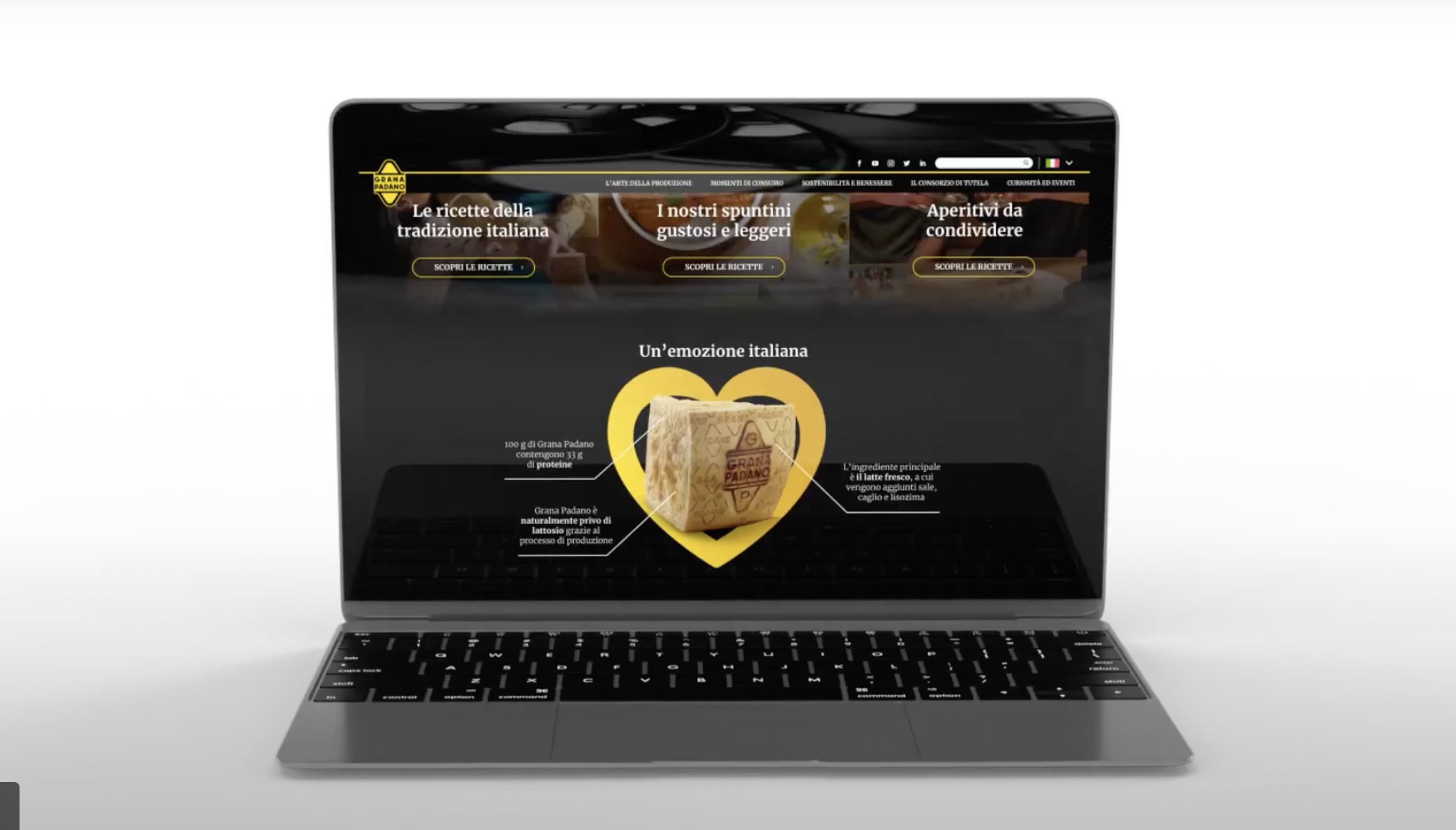 Un'immagine del nuovo sito Grana Padano