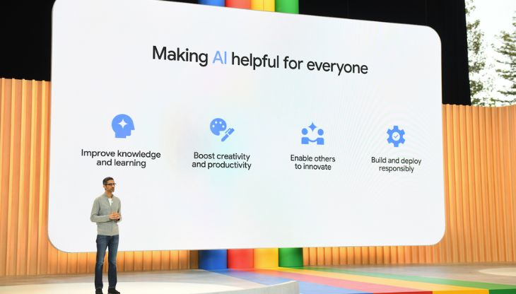 Il Ceo di Google Sundar Pichai in un momento di I/O 2023