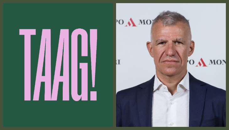 Il logo di Taag! e uno scatto di Carlo Mandelli 