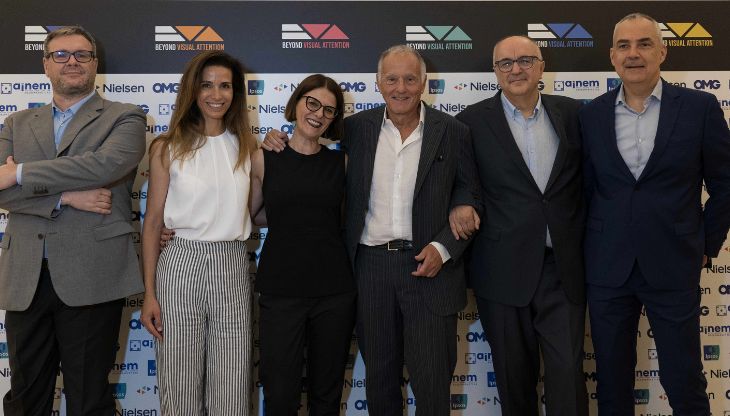 Da sinistra, Facchinotti di Nielsen, Sismeiro di Annalect, Schmitz di Ipsos, Girelli di OMG, Gallucci di Ainem e Robbiati di OMG