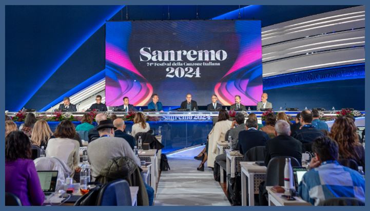 Un momento della conferenza stampa di Sanremo 2024 con gli sponsor