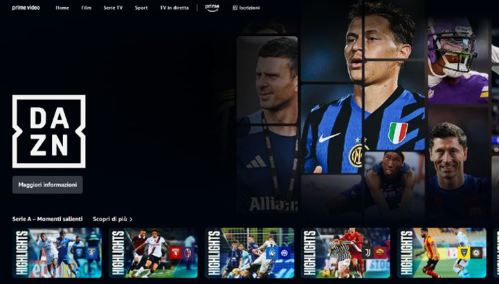 Dazn sbarca su Prime Video: un dettaglio della schermata