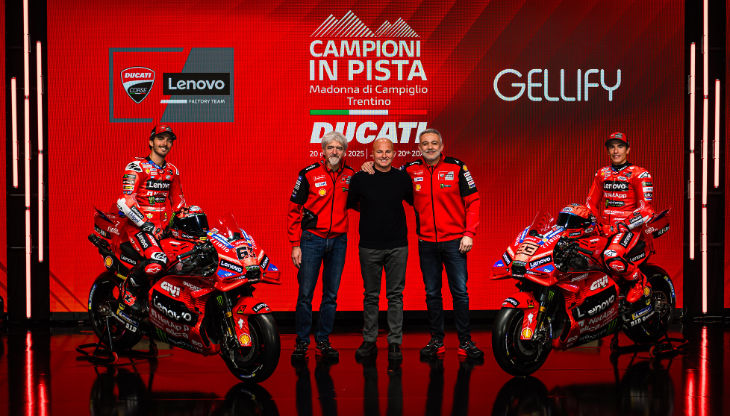 La presentazione delle nuove Ducati Desmosedici GP con logo del partner ufficiale Gellify sulle livree