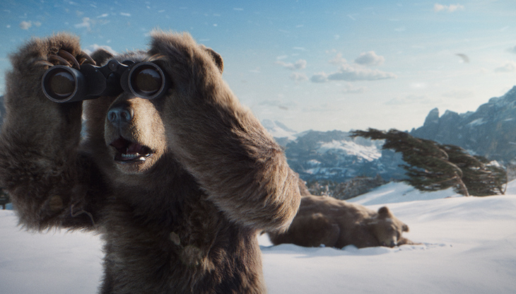 Un'immagine dallo spot "Binocolo" della serie "Orsi parlanti" di Golia Activ Plus