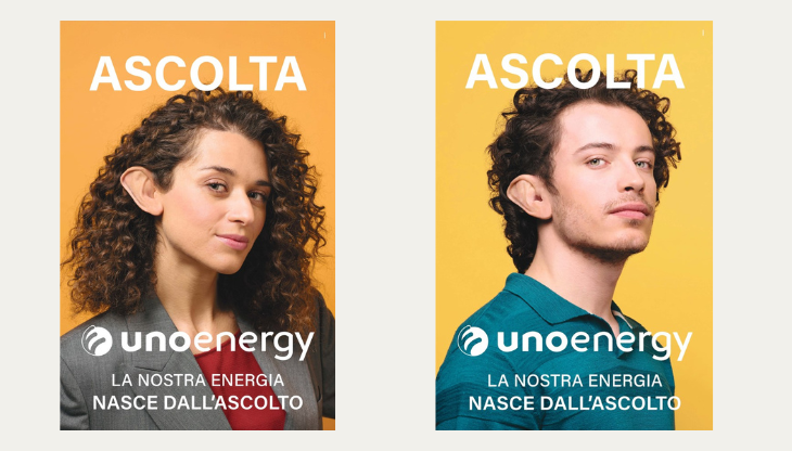 Due visual della nuova pubblicità Unoenergy