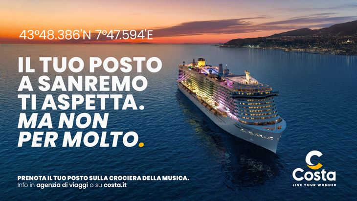 Un'immagine della nuova campagna Costa dedicata alla Crociera della Musica
