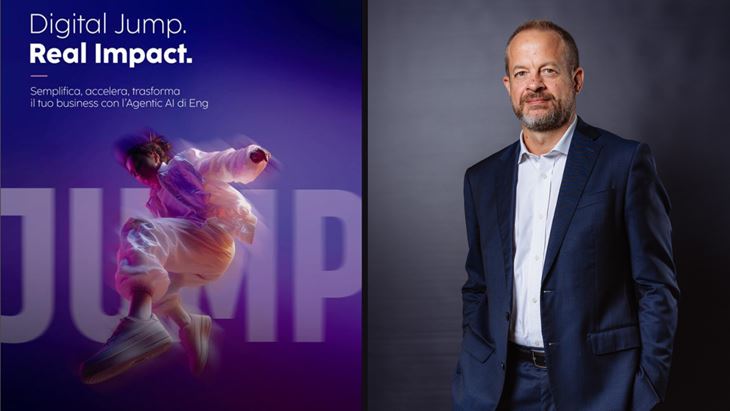 Il visual della campagna "Digital Jump" e Giorgio De Guzzis, Direttore Strategy, M&A e Marketing di Enginering