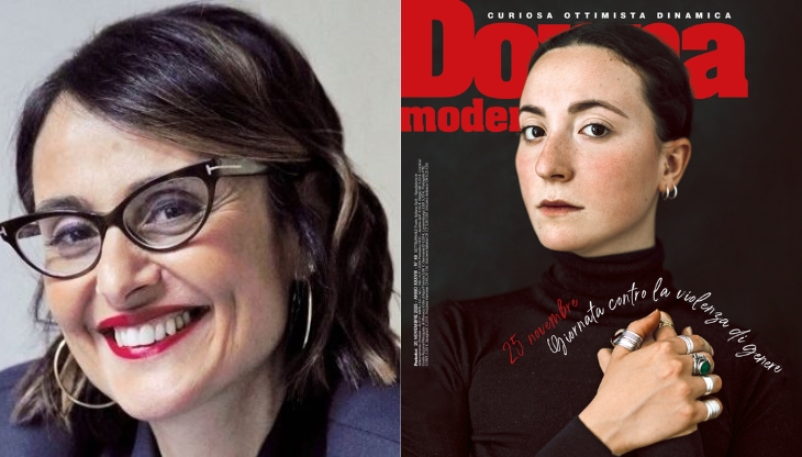 Maria Elena VIola, direttrice di Donna Moderna, e la copertina del nuovo numero del magazine