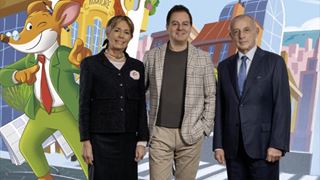 Da sinistra Elisabetta Dami, creatrice di Geronimo Stilton, Iginio Straffi, founder di Rainbow e Pietro Marietti