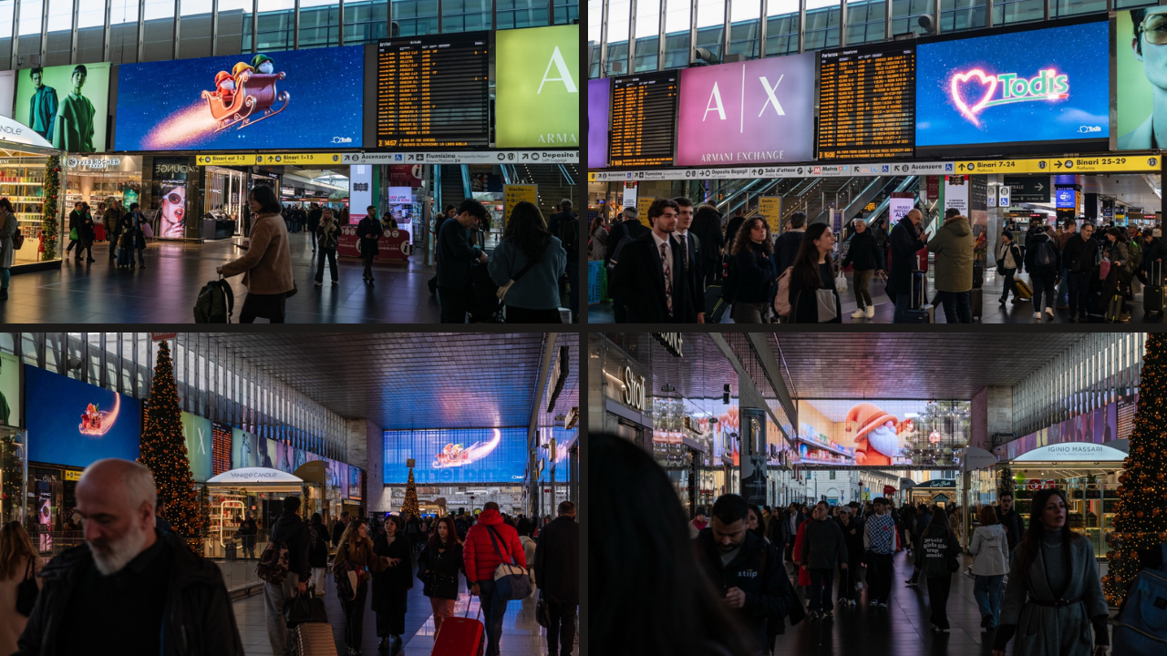 Alcune immagini della campagna natalizia di Todis in alcune stazioni italiane
