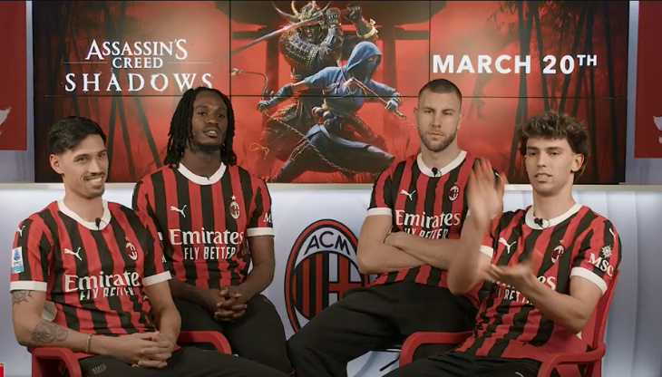 I calciatori del Milan Tijjani Reijnders, Warren Bondo, Strahinja Pavlović e João Félix