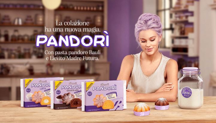 Un'immagine della campagna pubblicitaria di lancio dei Pandorì Bauli