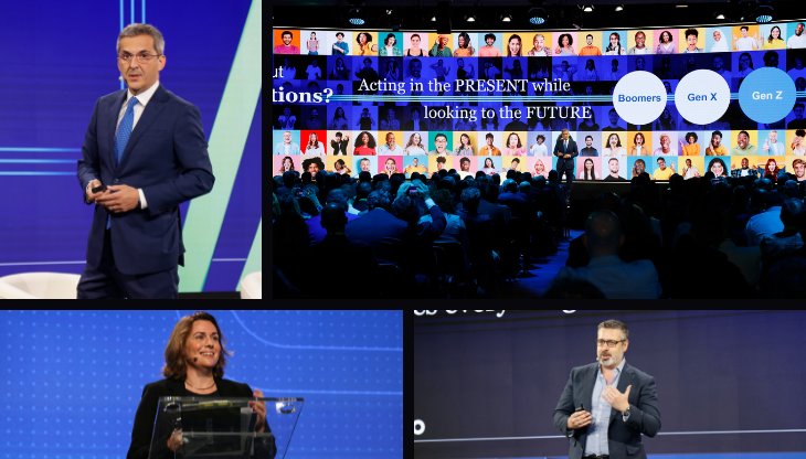 Enzo Frasio (in alto), Emilie Darolles e Ramon Melgarejo di NIQ sul palco de Linkontro 2025