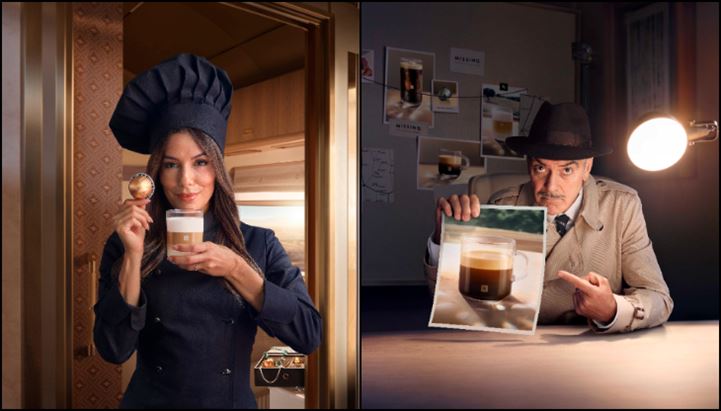 Un frame tratto da una recente campagna di Nespresso con George Clooney ed Eva Longoria