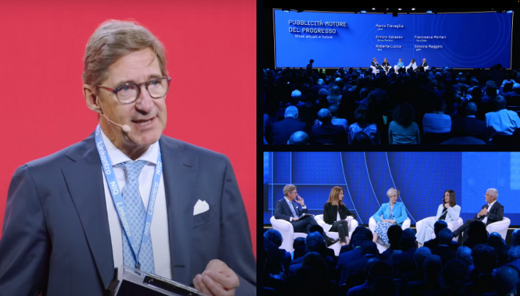 Momenti dal panel "Pubblicità, motore del progresso" de Linkontro 2025 moderato da Marco Travaglia (UPA)