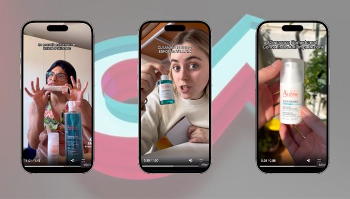 Alcune immagini da video realizzati dai creator su TikTok per Eau Thermale Avène