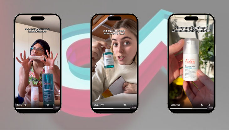 Alcune immagini da video realizzati dai creator su TikTok per Eau Thermale Avène