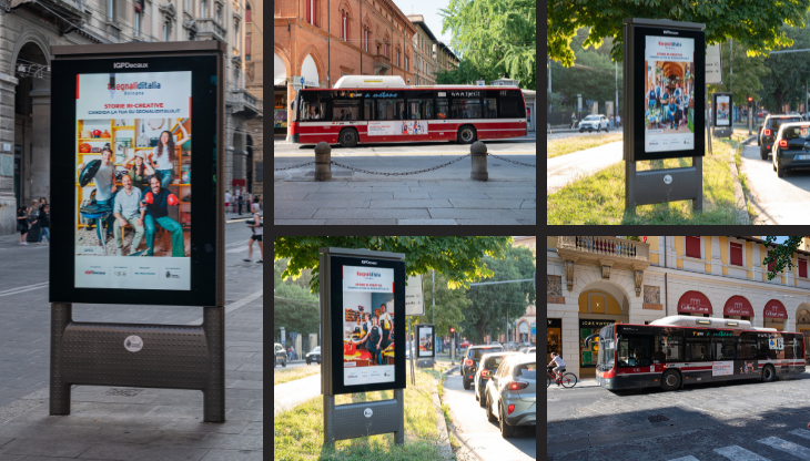 Alcune delle immagini della campagna OOH parte del progetto Segnali d'Italia a Bologna