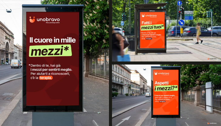 Alcuni dei soggetti della campagna OOH di Unobravo