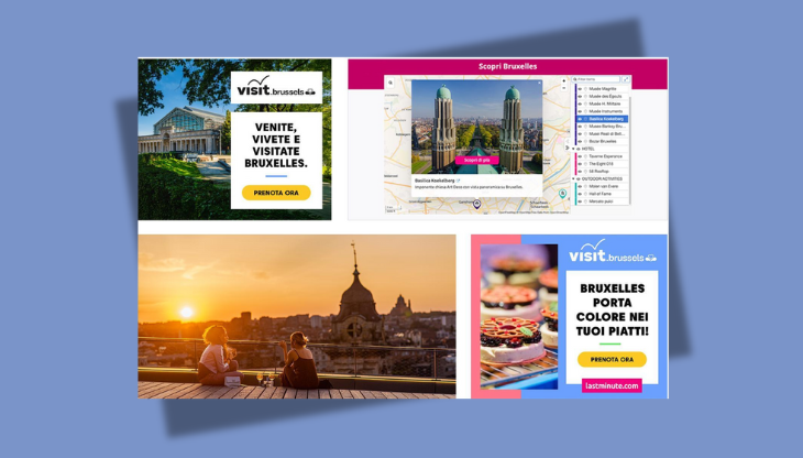 Alcune delle creatività della campagna digital di visit.brussels e lastminute.com