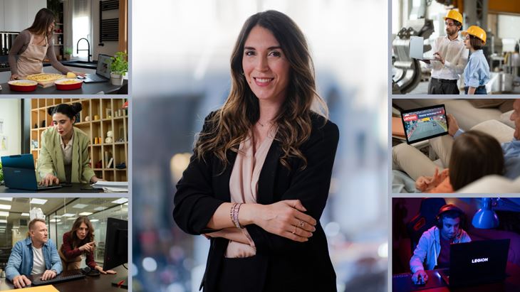Valentina Fracassi, Marketing Manager di Lenovo Italia, e alcuni frame dello spot "Smarter Technology for Italy"