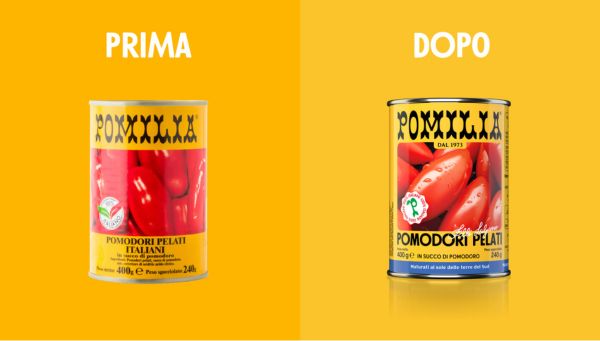 Nella foto: il vecchio e il nuovo pack di Pomilia
