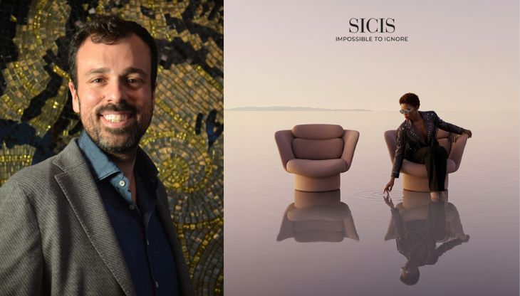 Nell'immagine: Francesco Sommariva e un visual della nuova campagna Sicis