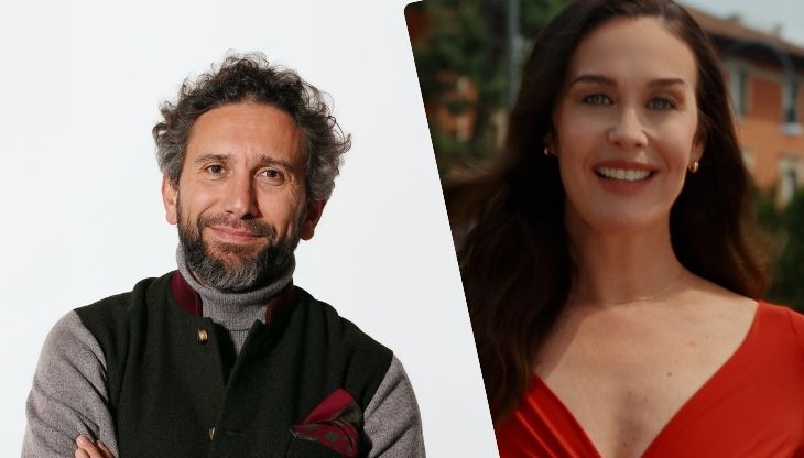 Da sin.: Andrea Camaiora; Megan Gale nel nuovo spot Iliad