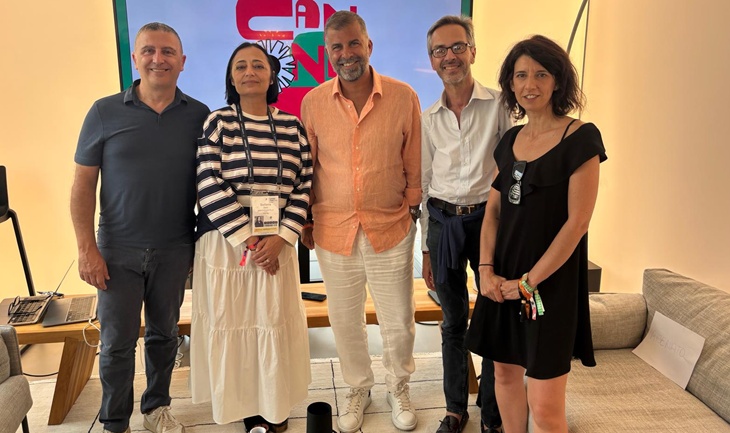 Amati (General Manager di IAB Italia), Siani, Arduini, Barbarani (Rai Pubblicità), Odelli (Google) alla presentazione dell'evento a Cannes