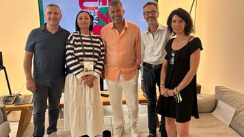 Amati (General Manager di IAB Italia), Siani, Arduini, Barbarani (Rai Pubblicità), Odelli (Google) alla presentazione dell'evento a Cannes