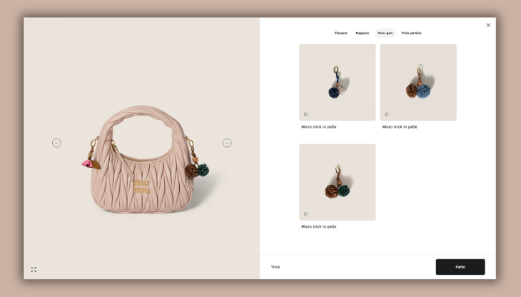 Un'immagine del Custom Studio integrato nell’ecosistema ecommerce di Miu Miu