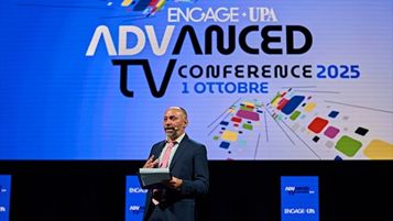 Il Direttore di Engage, Simone Freddi, sul palco di Advanced TV Conference 2025